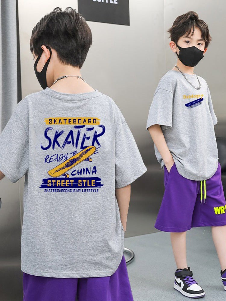 25 Summer Children'S Cotton Short-Sleeved Loose Shoulder Children'S Wear For Boys Upper Chinese Printed T-Shirt Summer Wear Big Children'S Half-Sleeved - Image 2