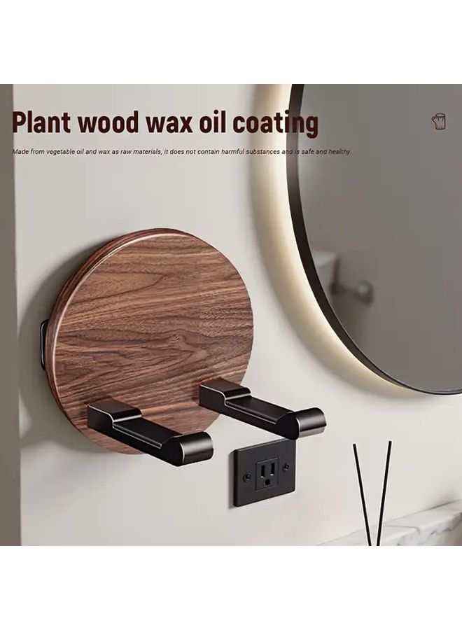 Walnut Wood Wall Mounted Hair Dryer Stand With 2 Slots Bathroom Organizer - Image 4