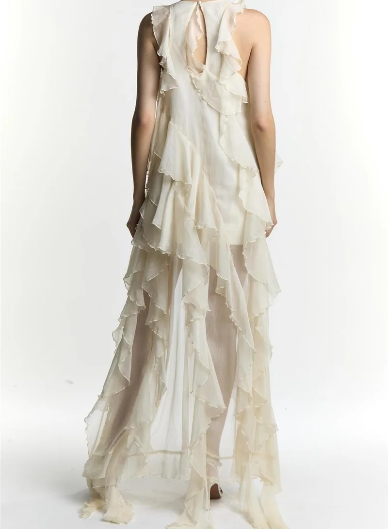 ترو ديكادينس Liv Cream Ruffle High Neck Maxi Dress