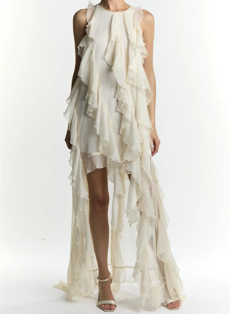 ترو ديكادينس Liv Cream Ruffle High Neck Maxi Dress