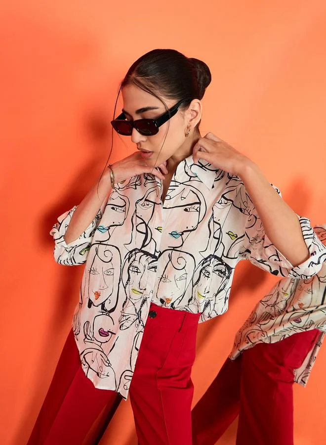 Uptownie White Long Sleeve Graphic Print Shirt