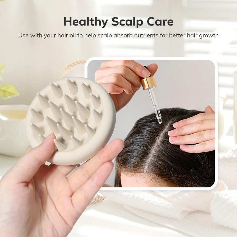 Sndyi Silicone Scalp Massager Shampoo Brush, Hair Scrubber with Soft Silicone Bristles, Scalp Scrubber/Exfoliator for Dandruff Removal, Wet Dry Scalp Brush for Hair Growth & Scalp Care, Oatmeal - Image 4