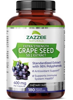 Zazzee Naturals 95% Polyphenols Potent 50:1 Grape Seed Extract 180 Vegan Capsules (20000mg Strength, 400mg Per Capsule)