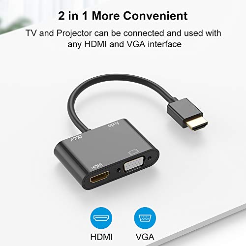 Tobo HDMI to VGA HDMI Adapter, Dual Display 4K HDMI to HDMI VGA Splitter Converter with Charging Cable and 3.5mm Audio Cable for PC, Laptop, Ultrabook, Raspberry Pi, Chromebook and More-(TD-291TC-01) - Image 3