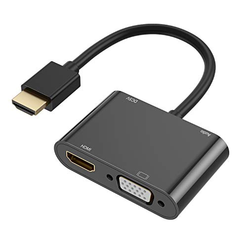 Tobo HDMI to VGA HDMI Adapter, Dual Display 4K HDMI to HDMI VGA Splitter Converter with Charging Cable and 3.5mm Audio Cable for PC, Laptop, Ultrabook, Raspberry Pi, Chromebook and More-(TD-291TC-01) - Image 1