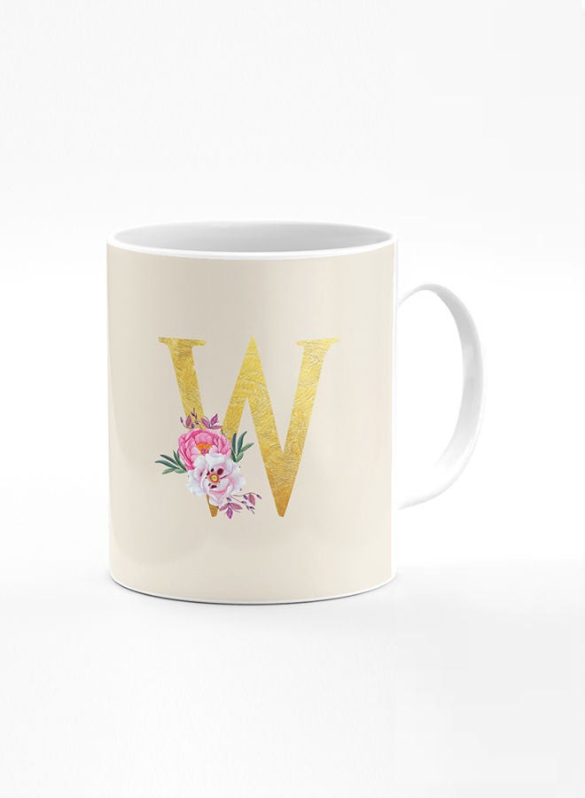 Stylizedd Designer Printed Coffee Mug 11oz Ceramic Personalised Gift Mugs Cup -Custom Monogram Initial Letter Floral Pattern Alphabet - W (Albescent White) - Image 1