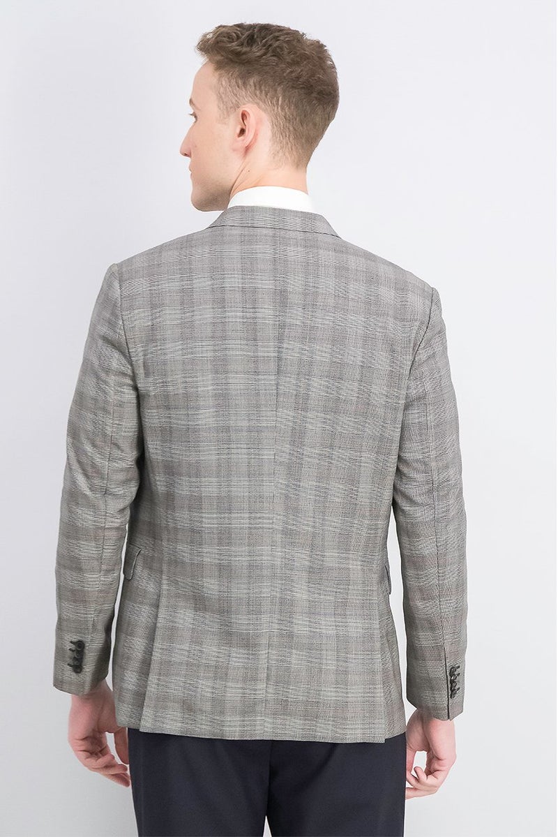 Paul Smith Men Slim Fit Notched Collar Plaid Semi Formal Blazer, Grey - Image 3