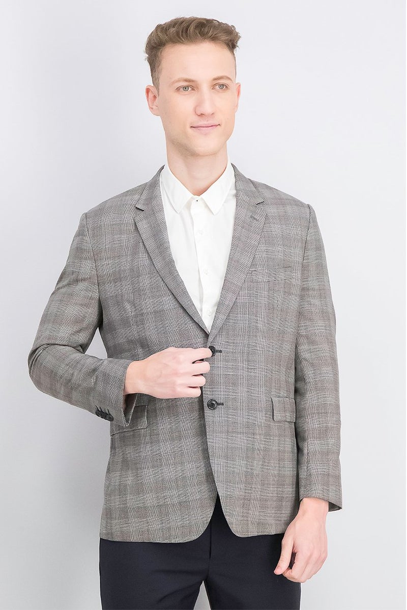 Paul Smith Men Slim Fit Notched Collar Plaid Semi Formal Blazer, Grey - Image 1