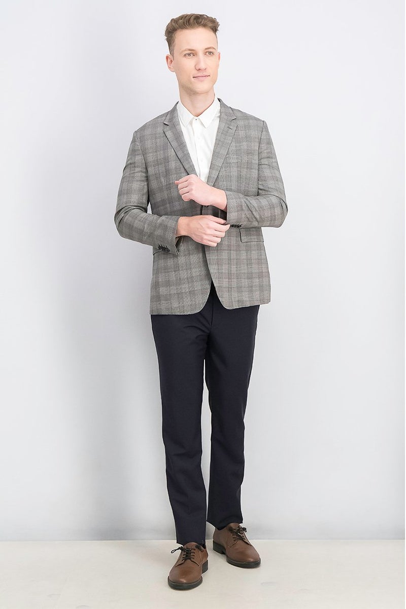 Paul Smith Men Slim Fit Notched Collar Plaid Semi Formal Blazer, Grey - Image 2