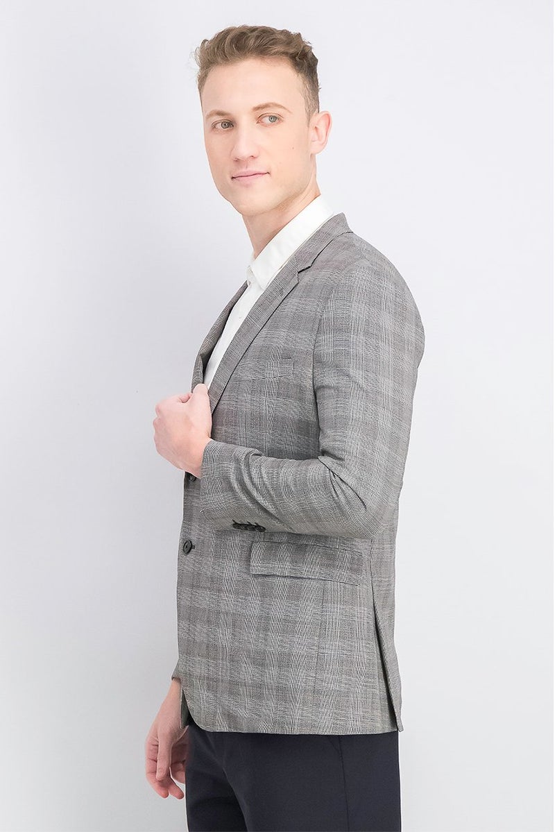 Paul Smith Men Slim Fit Notched Collar Plaid Semi Formal Blazer, Grey - Image 4