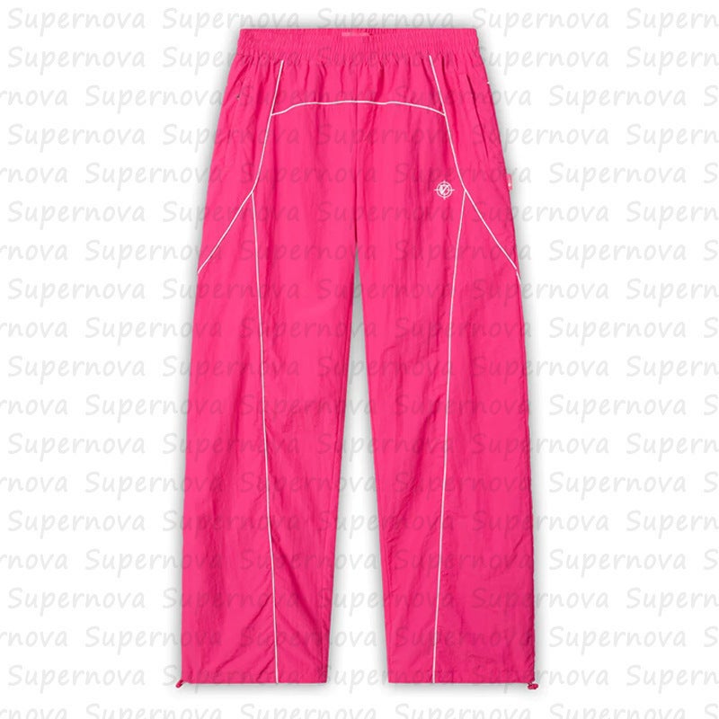 2023 European and American Fashion Brand Autumn and Winter Sportswear Hip Hop Street Jacket for Men and Women Casual Embroidered Zipper Top rose red pants