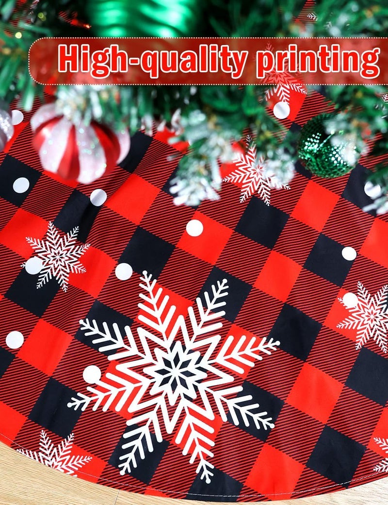 multiwins Christmas Tree Skirt Red and Black Buffalo Plaid Tree Skirt Snowflake Design, 48 inches Thick Layer Farmhouse Rustic Xmas Tree Skirts for Christmas Decorations and New Year Holiday Party - Image 5