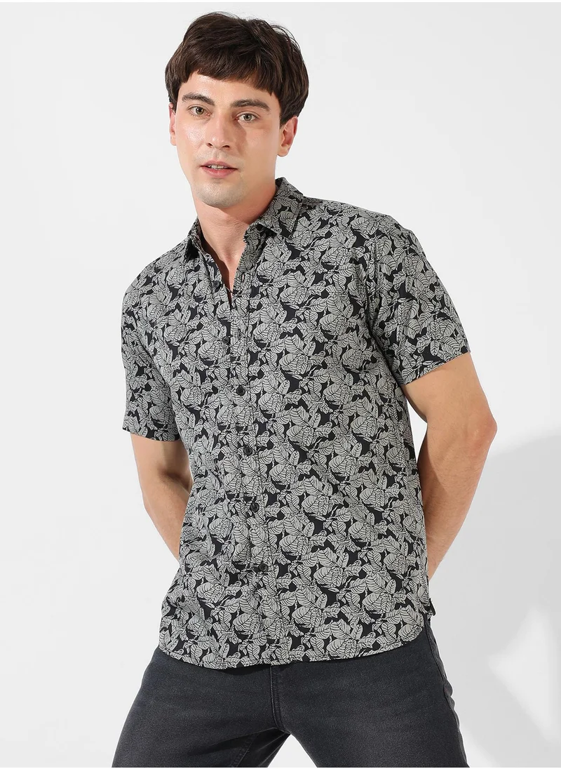 Campus Sutra Men's Grey Printed Regular Fit Casual Shirt