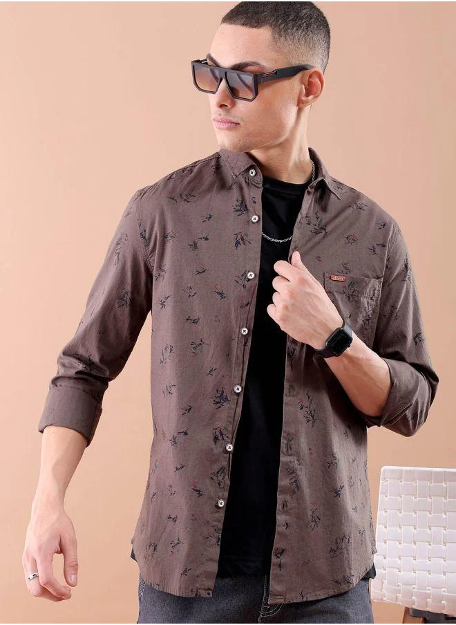 شركة المرآب الهندية Men Slim Fit Graphic Print Full Sleeves Spread Collar Casual Shirt