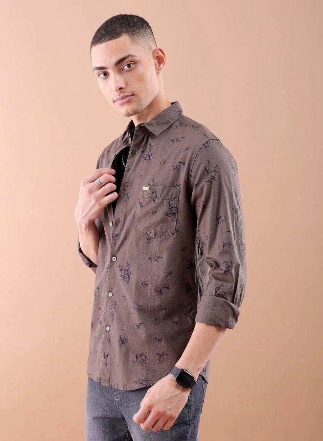 شركة المرآب الهندية Men Slim Fit Graphic Print Full Sleeves Spread Collar Casual Shirt