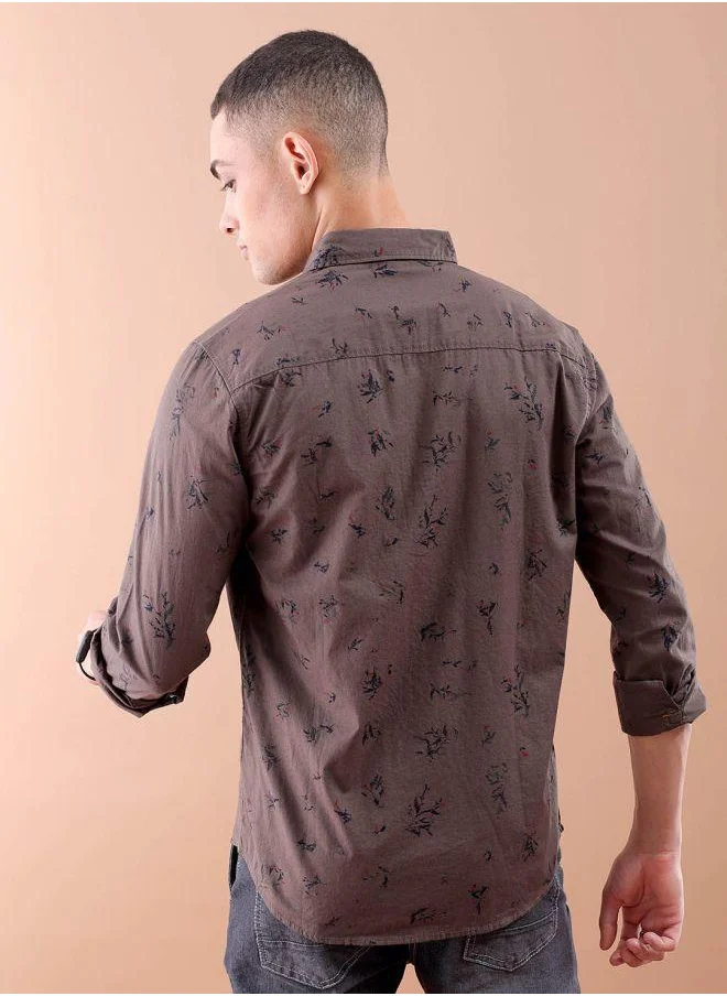 شركة المرآب الهندية Men Slim Fit Graphic Print Full Sleeves Spread Collar Casual Shirt