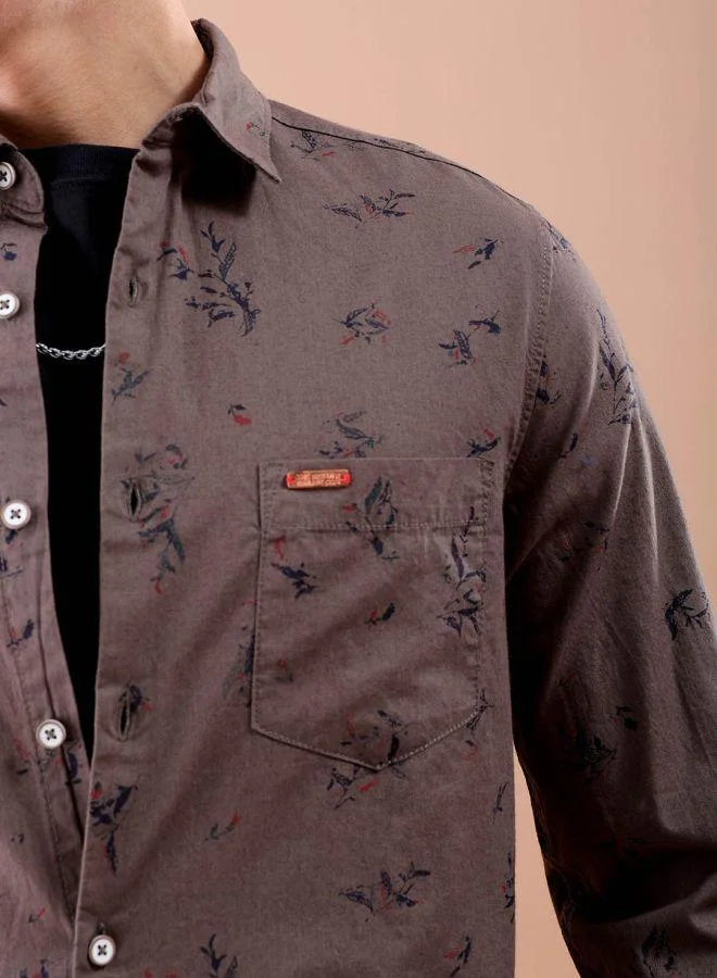 شركة المرآب الهندية Men Slim Fit Graphic Print Full Sleeves Spread Collar Casual Shirt