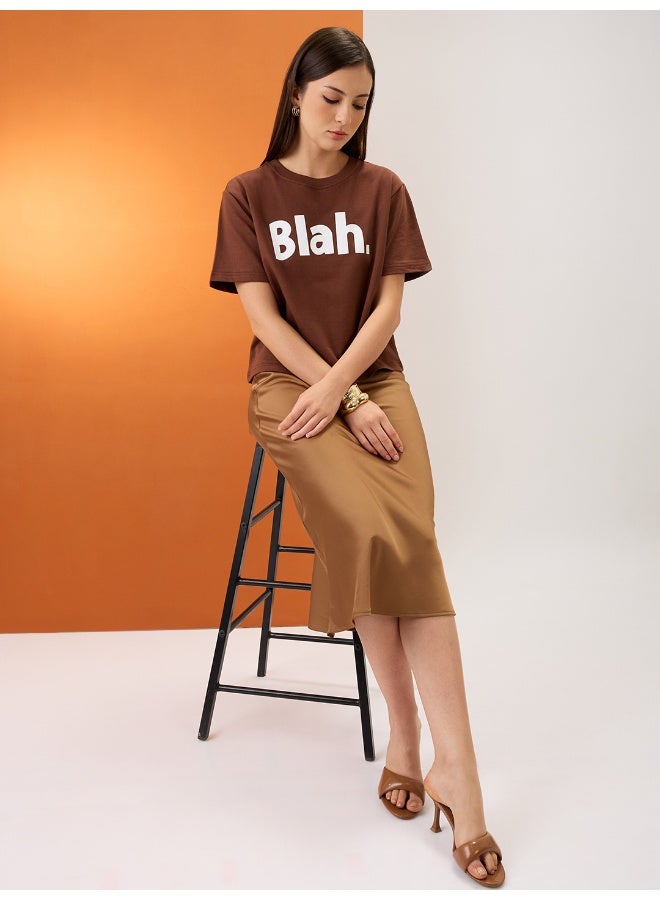 globus Globus Women Brown Typography Print Round Neck Short Sleeves Boxy Fit T-Shirt - Image 5