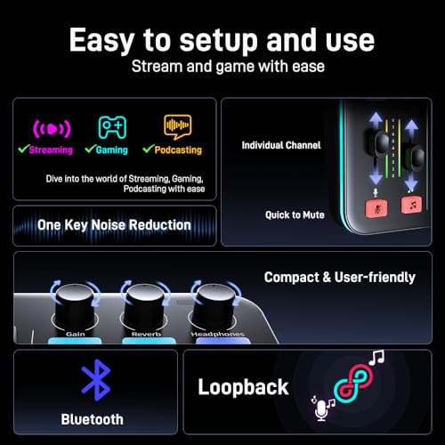 Maono ماونو ميكسر بودكاست وأوديو للألعاب، ميكسر RGB للبث على الحاسوب مع واجهة ميكروفون XLR، بلوتوث، منزلق للتحكم في الصوت، زر كتم، طاقة فانتوم 48V، للبودكاست/التسجيل/الصوتيات/صوت الألعاب - G1 NEO، أسود - Image 3