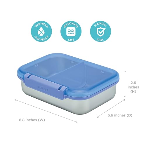 Smash 61oz / 1.8L Microwave Safe Stainless Steel Bento Box with Purple Hinged Lid – 2 Compartments with Movable Divider, Leak-Proof Clip Closure & Silicone Seal - Image 4