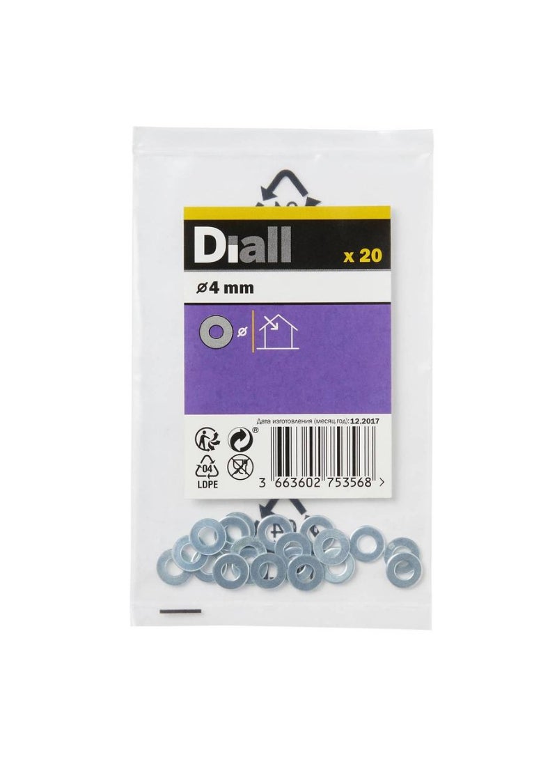 ACE Diall Carbon Steel Medium Flat Washer Pack M4 20Pcs