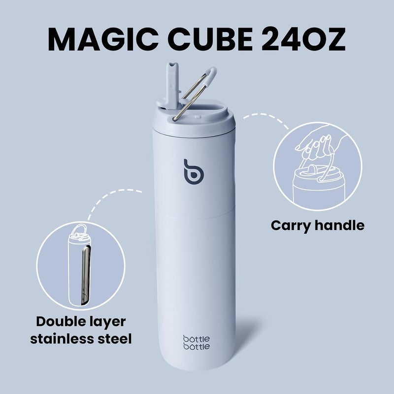 BOTTLE BOTTLE Insulated Water Bottle 24oz with Straw Lid and Handle for Sports Travel Gym Stainless Steel Water Bottles Double-Wall Vacuum Metal Bottles Leak Proof BPA-Free (baby blue) - Image 4