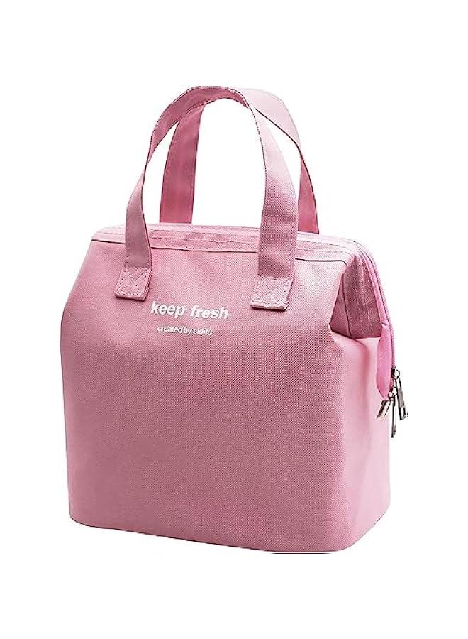HOOKOR Insulated Lunch Bag Simple Bento Cooler Bag Lunch Tote Bag for Lunch Box for Women Men Adult Picnic Working Hiking Beach (Pink) - Image 1