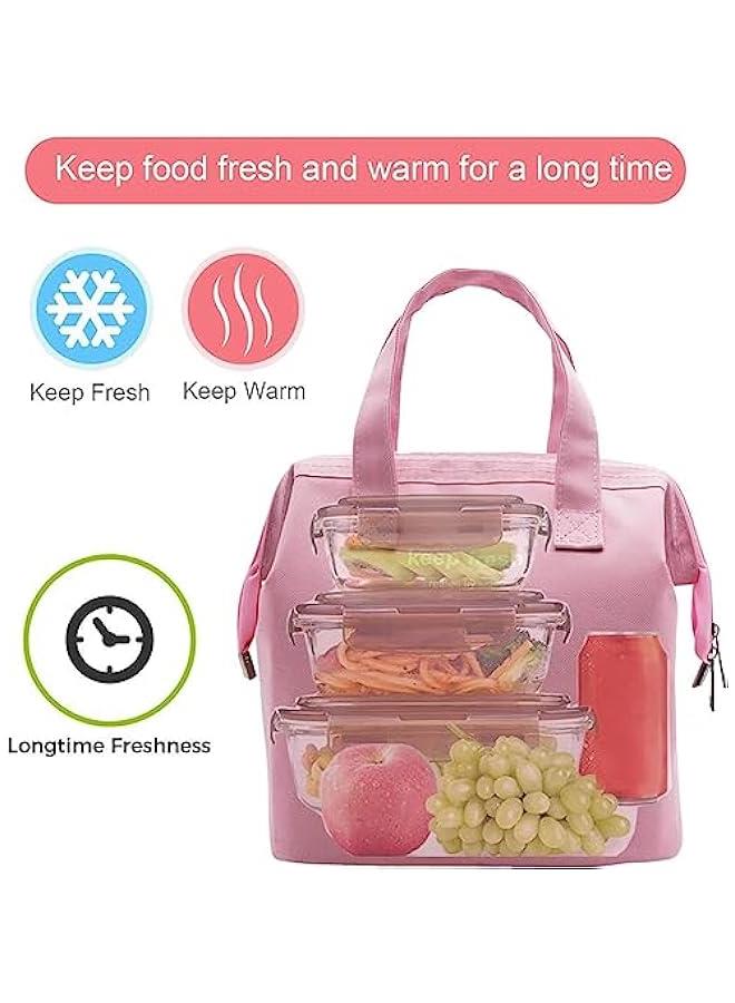 HOOKOR Insulated Lunch Bag Simple Bento Cooler Bag Lunch Tote Bag for Lunch Box for Women Men Adult Picnic Working Hiking Beach (Pink) - Image 2