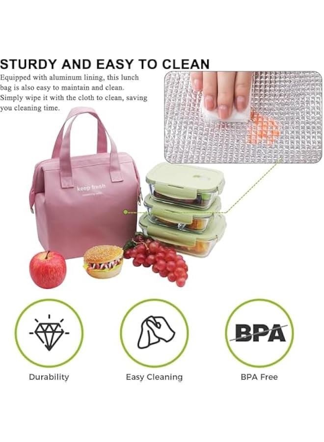 HOOKOR Insulated Lunch Bag Simple Bento Cooler Bag Lunch Tote Bag for Lunch Box for Women Men Adult Picnic Working Hiking Beach (Pink) - Image 3