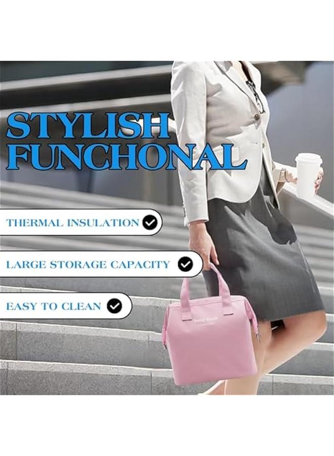 HOOKOR Insulated Lunch Bag Simple Bento Cooler Bag Lunch Tote Bag for Lunch Box for Women Men Adult Picnic Working Hiking Beach (Pink) - Image 5