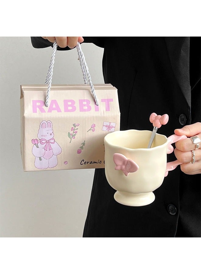 كوب قهوة سيراميك، تصميم فراشة وردية، 12 أونصة، كوب بورسلين بمقبض للاستخدام المنزلي والمكتبي، آمن في غسالة الصحون - Image 1