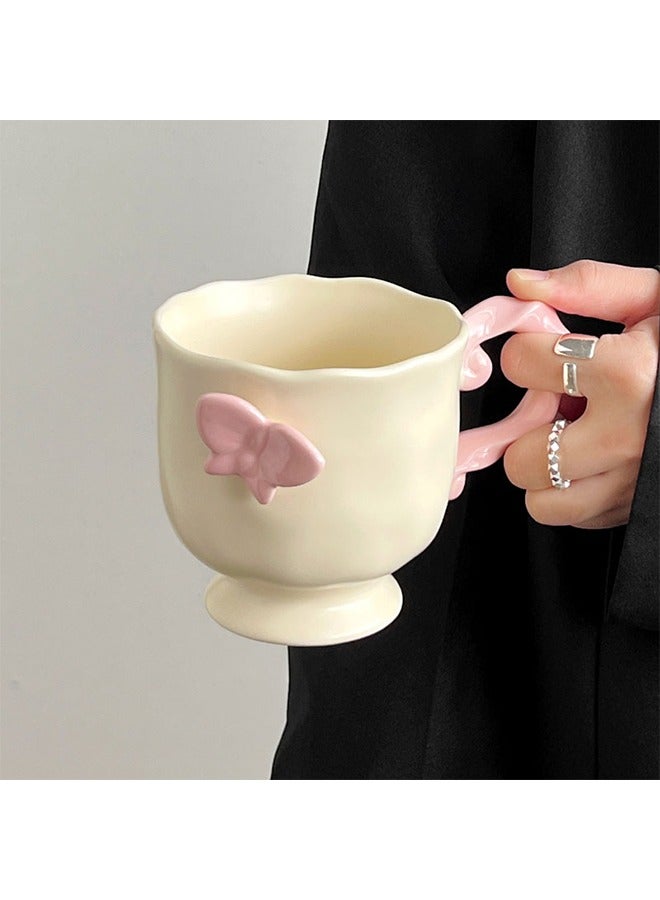 كوب قهوة سيراميك، تصميم فراشة وردية، 12 أونصة، كوب بورسلين بمقبض للاستخدام المنزلي والمكتبي، آمن في غسالة الصحون - Image 2