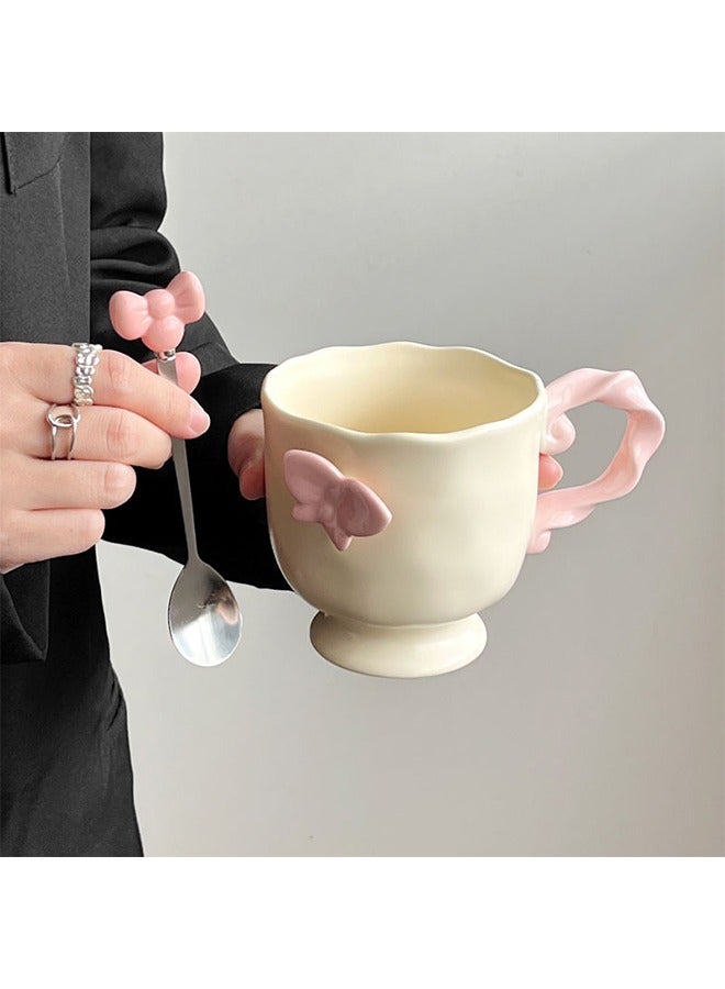 كوب قهوة سيراميك، تصميم فراشة وردية، 12 أونصة، كوب بورسلين بمقبض للاستخدام المنزلي والمكتبي، آمن في غسالة الصحون - Image 3