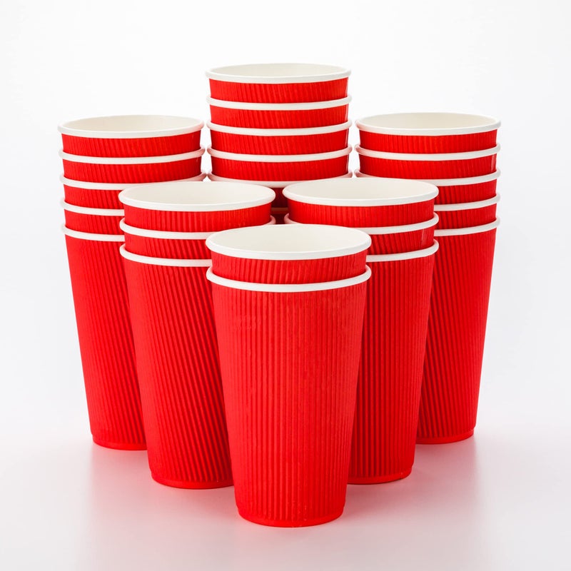 Restaurantware Restaurantware 16 Ounce Ripple Wall Disposable Coffee Cups 500 Insulated Red Paper Tumblers with Rolled Rim Design Lids Sold Separately for Hot Drinks like Tea Hot Chocolate and More 
