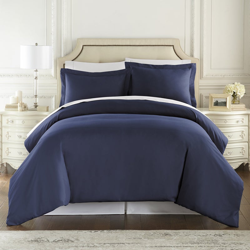 HC COLLECTION King Duvet Cover Set - 1500 Thread Lightweight Duvet Covers with Zipper Closure for Comforters w/ 2 Pillow Shams - Navy - Image 2