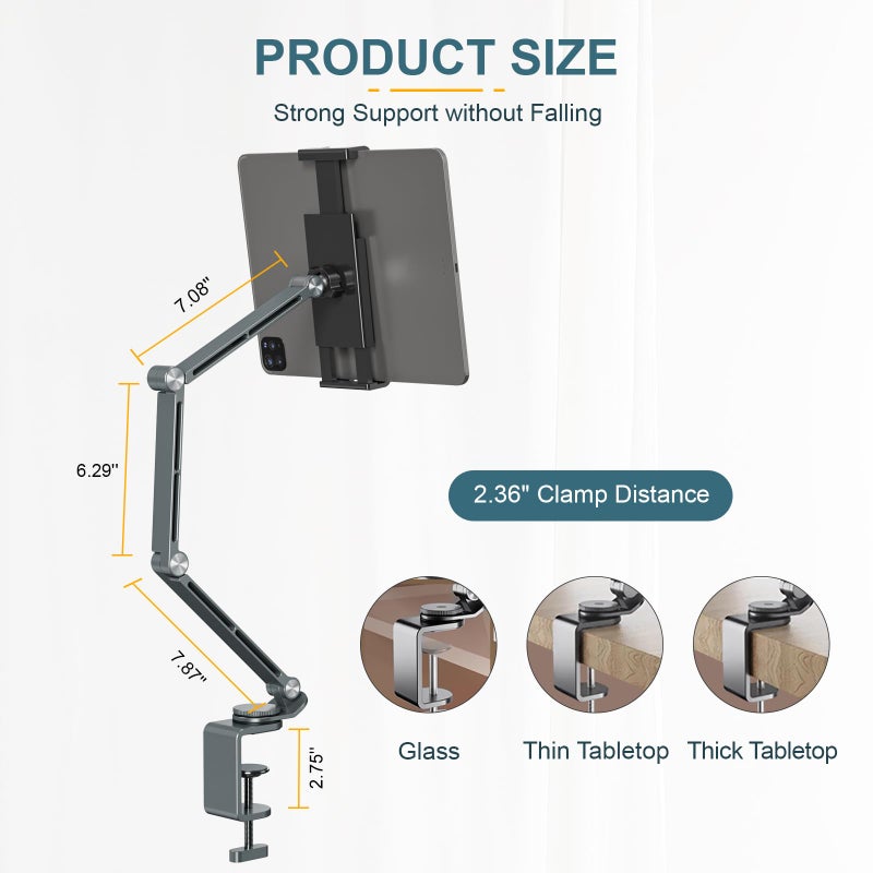 Houele Tablet Stand Holder, Adjustable Foldable Tablet Arm iPad Desk Mount with 360Â°Rotate Base, Phone Holder iPad Stand for Desk and Bed, Compatible with Tablets, Phones or Other 4-15.6" Device - Image 4