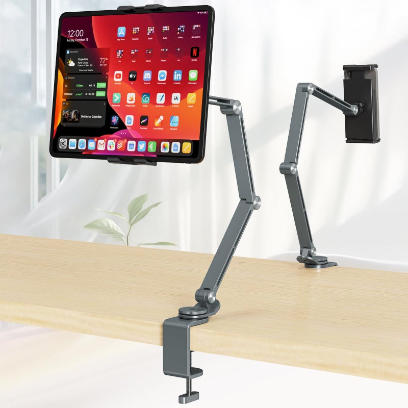 Houele Tablet Stand Holder, Adjustable Foldable Tablet Arm iPad Desk Mount with 360Â°Rotate Base, Phone Holder iPad Stand for Desk and Bed, Compatible with Tablets, Phones or Other 4-15.6" Device - Image 1