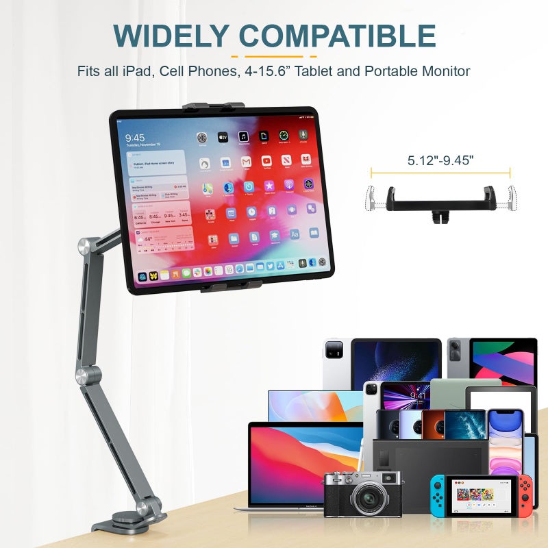 Houele Tablet Stand Holder, Adjustable Foldable Tablet Arm iPad Desk Mount with 360Â°Rotate Base, Phone Holder iPad Stand for Desk and Bed, Compatible with Tablets, Phones or Other 4-15.6" Device - Image 2