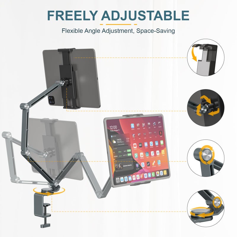 Houele Tablet Stand Holder, Adjustable Foldable Tablet Arm iPad Desk Mount with 360Â°Rotate Base, Phone Holder iPad Stand for Desk and Bed, Compatible with Tablets, Phones or Other 4-15.6" Device - Image 3