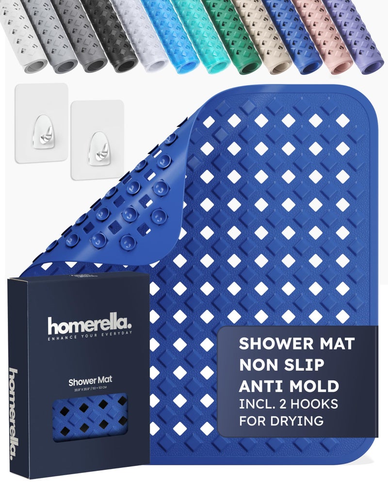 homerella Shower Mat Non Slip Anti Mold Non Slip Shower Mats for Inside Shower Stall Anti Slip Mat Square Shower Floor Mat 21 x 21 in with Suction Cups Hooks for Quick Drying Machine Washable - Image 2