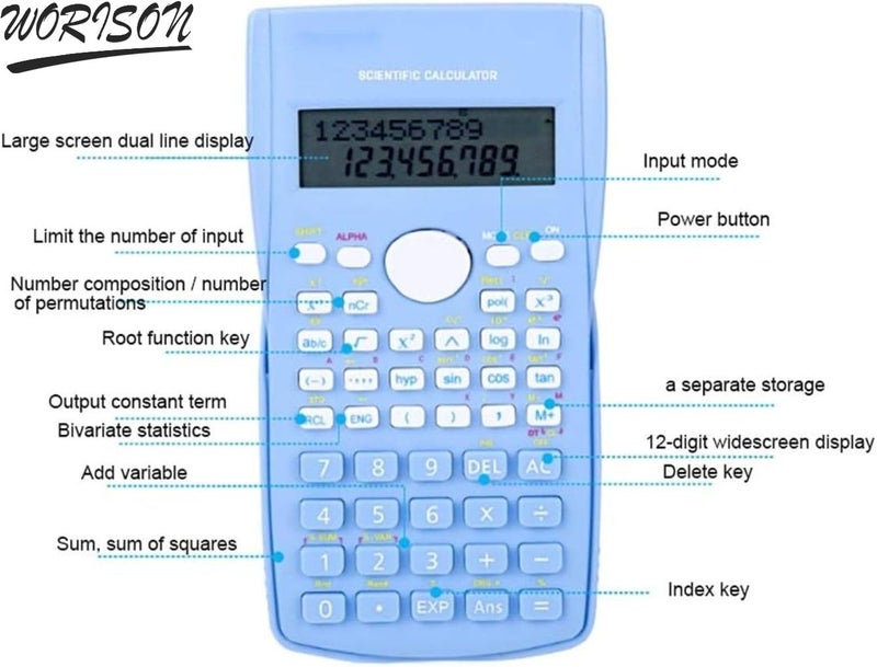 Worison RZ-82MS pro Scientific Calculators with 240 Multi-Functional Calculator 2 Lines LCD Display Ideal for Teachers College Students School Office Portable to Carry (Blue) - Image 4