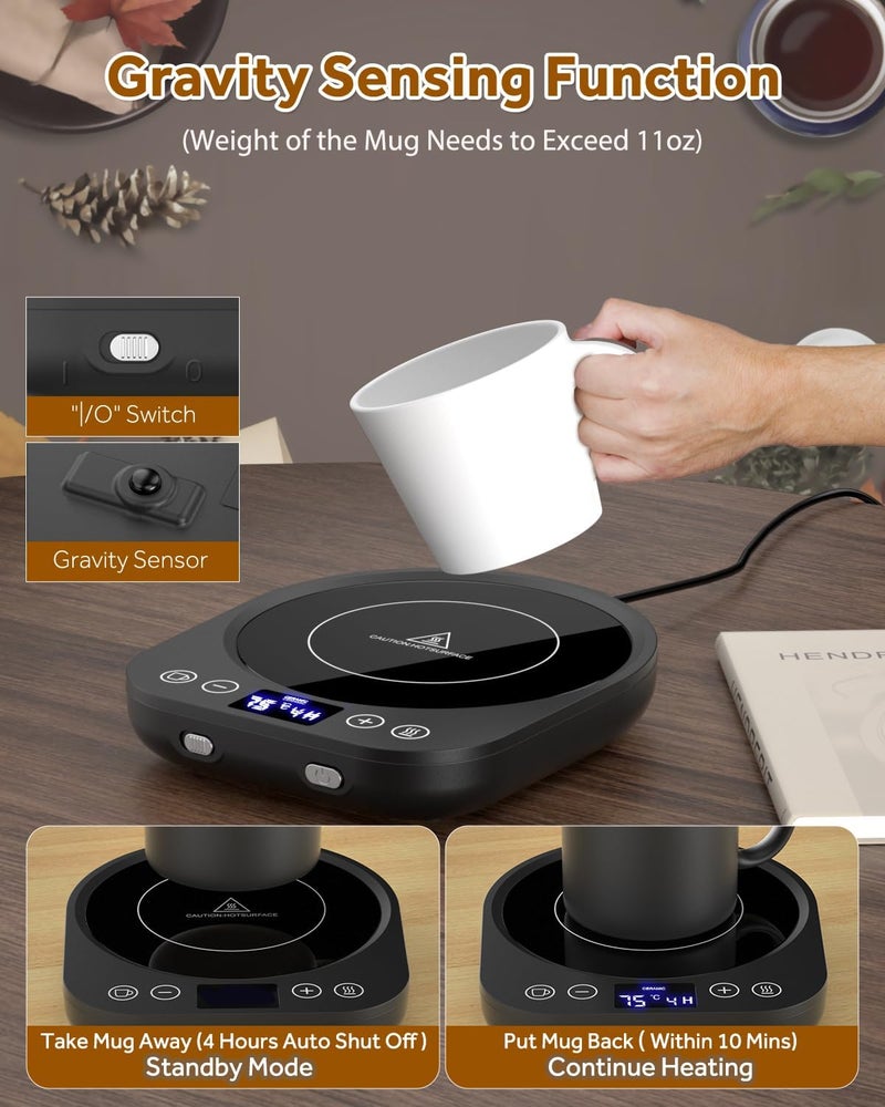 MQFORU Coffee Mug Warmer, Smart Cup Warmer with Gravity Sensor, 9 Temperature Settings, 1-9H Timing, 4H Auto Shut Off, Cup Warmer for Heating Coffee, Tea, Milk, Coco, Candle - Image 3