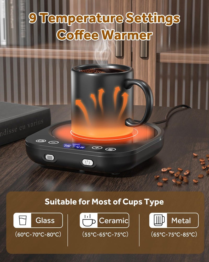MQFORU Coffee Mug Warmer, Smart Cup Warmer with Gravity Sensor, 9 Temperature Settings, 1-9H Timing, 4H Auto Shut Off, Cup Warmer for Heating Coffee, Tea, Milk, Coco, Candle - Image 2