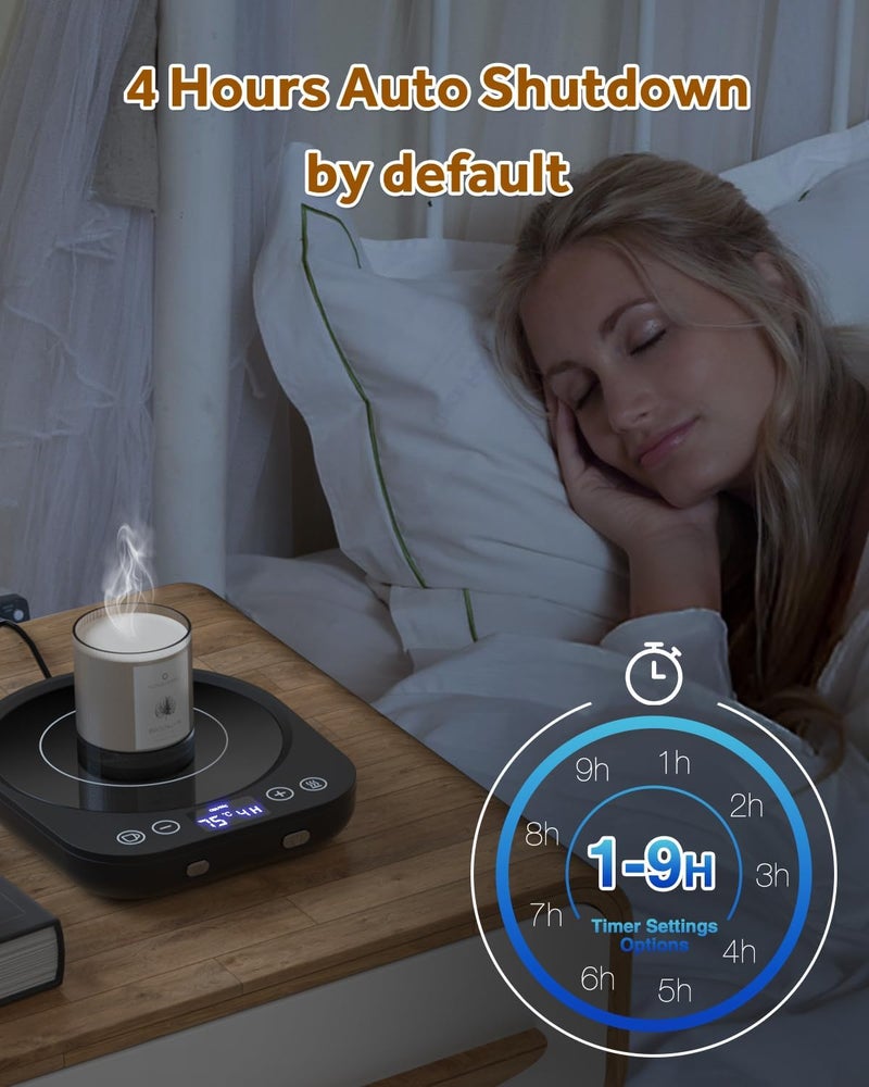 MQFORU Coffee Mug Warmer, Smart Cup Warmer with Gravity Sensor, 9 Temperature Settings, 1-9H Timing, 4H Auto Shut Off, Cup Warmer for Heating Coffee, Tea, Milk, Coco, Candle - Image 4