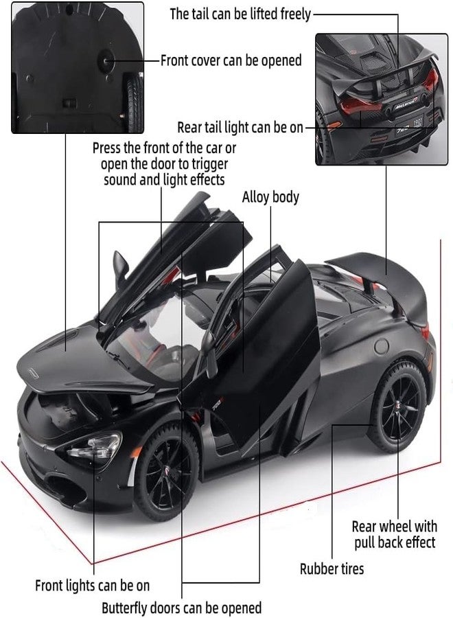 Sky Tech® McLaren 720s Model Car Sports Car 1:32 Exclusive Alloy Metal Pull Back Die-cast Diecast Metal Pullback Toy car with Openable Doors & Light Music Gifts Toys for Kids【Colors as Per Stock】 - Image 5