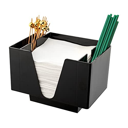 Restaurantware Restaurantware Bar Lux 79 Inch x 55 Inch Napkin Holder 1 3Compartment Condiment Caddy  Rectangle Tabletop Black Plastic Napkin Caddy Refillable Easy Access 