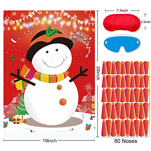 Fowecelt Pin The Nose On The Snowman Christmas Party Games for Kids Xmas Holiday New Year Game Favors Birthday Party Supplies - 80 Nose Stickers - Image 2