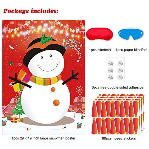 Fowecelt Pin The Nose On The Snowman Christmas Party Games for Kids Xmas Holiday New Year Game Favors Birthday Party Supplies - 80 Nose Stickers - Image 4