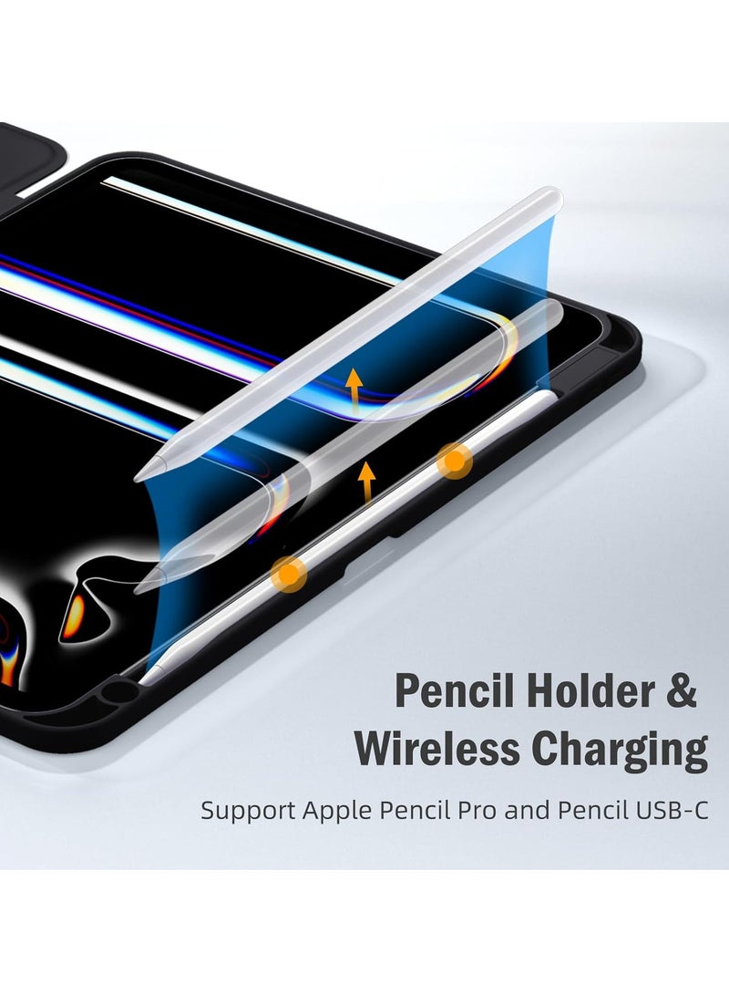 DUSALA 2 in 1 Case for Case for iPad Pro 11 inch (M4) 2024 with Pencil Holder, Slim Stand Protective Cover with Clear Transparent Back Shell for iPad Pro 11 inch Tablet, Support Auto Wake/Sleep With Tempered Glass - Image 4