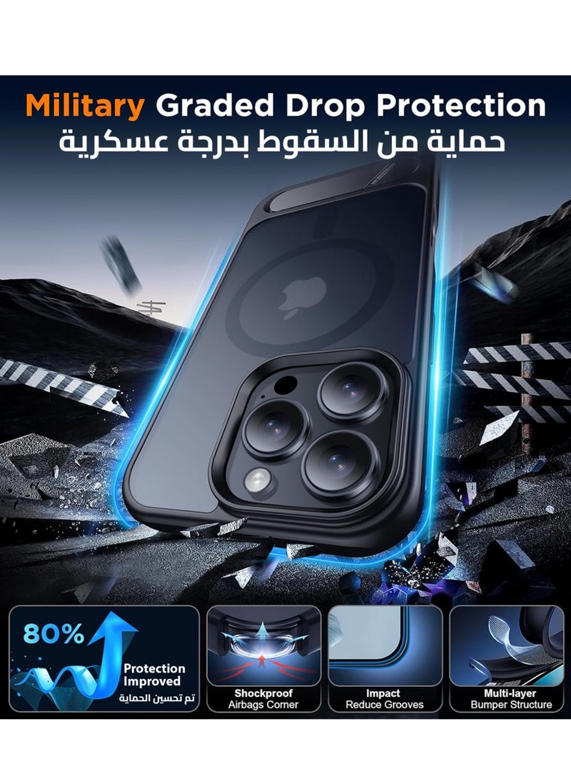 ايليجو جراب لموبايل ايفون 16 برو من، متوافق مع ماج سيف، غطاء مغناطيسي مع حامل غير مرئي، جراب حماية ضد الصدمات، جراب خلفي بمسند غير لامع لموبايل ابل 16 برو 6.3 بوصة (2024) (اسود) - Image 2